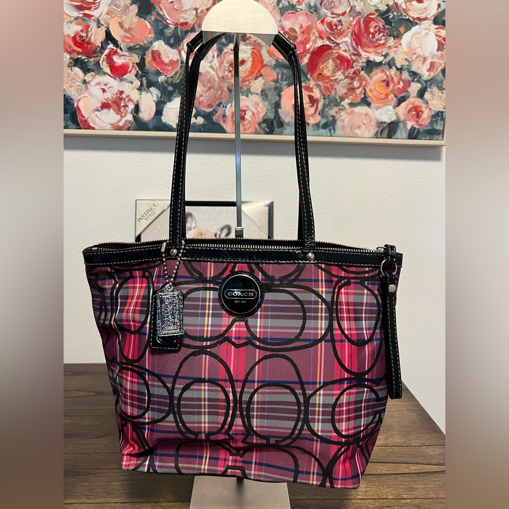 Coach Poppy Tartan Pink Plaid Signature Tote